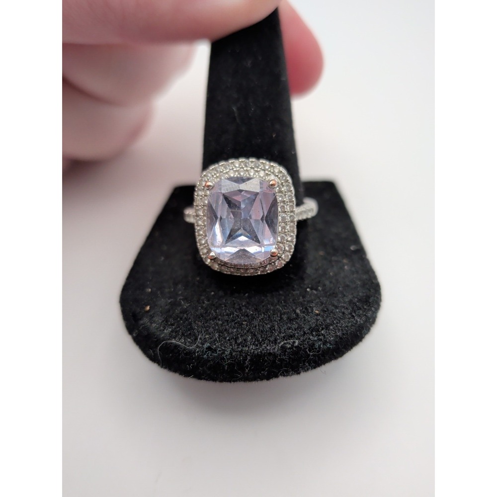 Sterling 925 Rhodium Plated Diamond Accent Blue‎ Crystal Womens Size 8.5 Ring